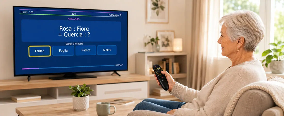 Esercizio di analogie di BrainTen sulla TV: Rosa sta a Fiore come Quercia sta a ?